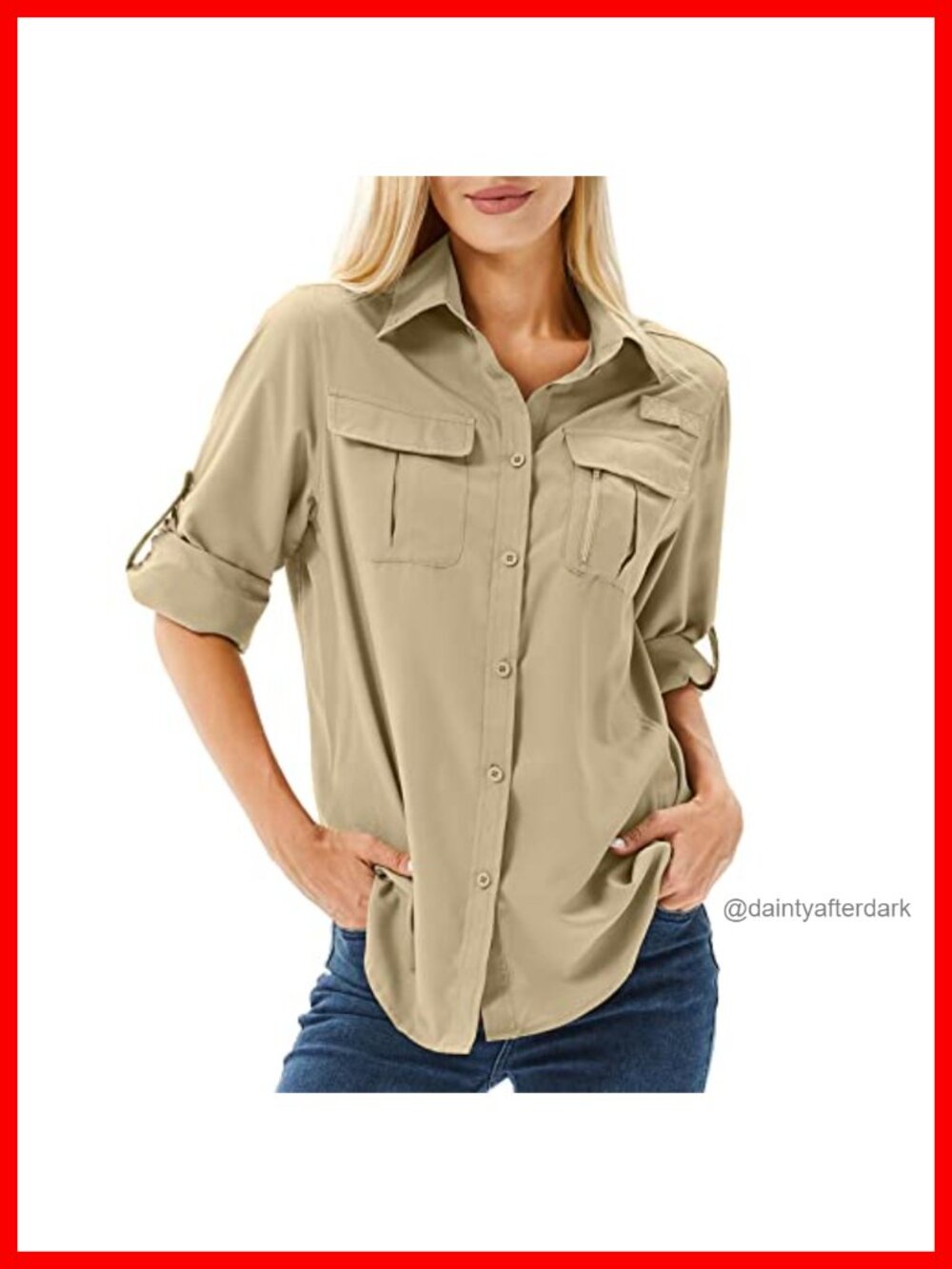 UPF 50+ Long Sleeve Button Down Safari Fishing Hiking Shirt